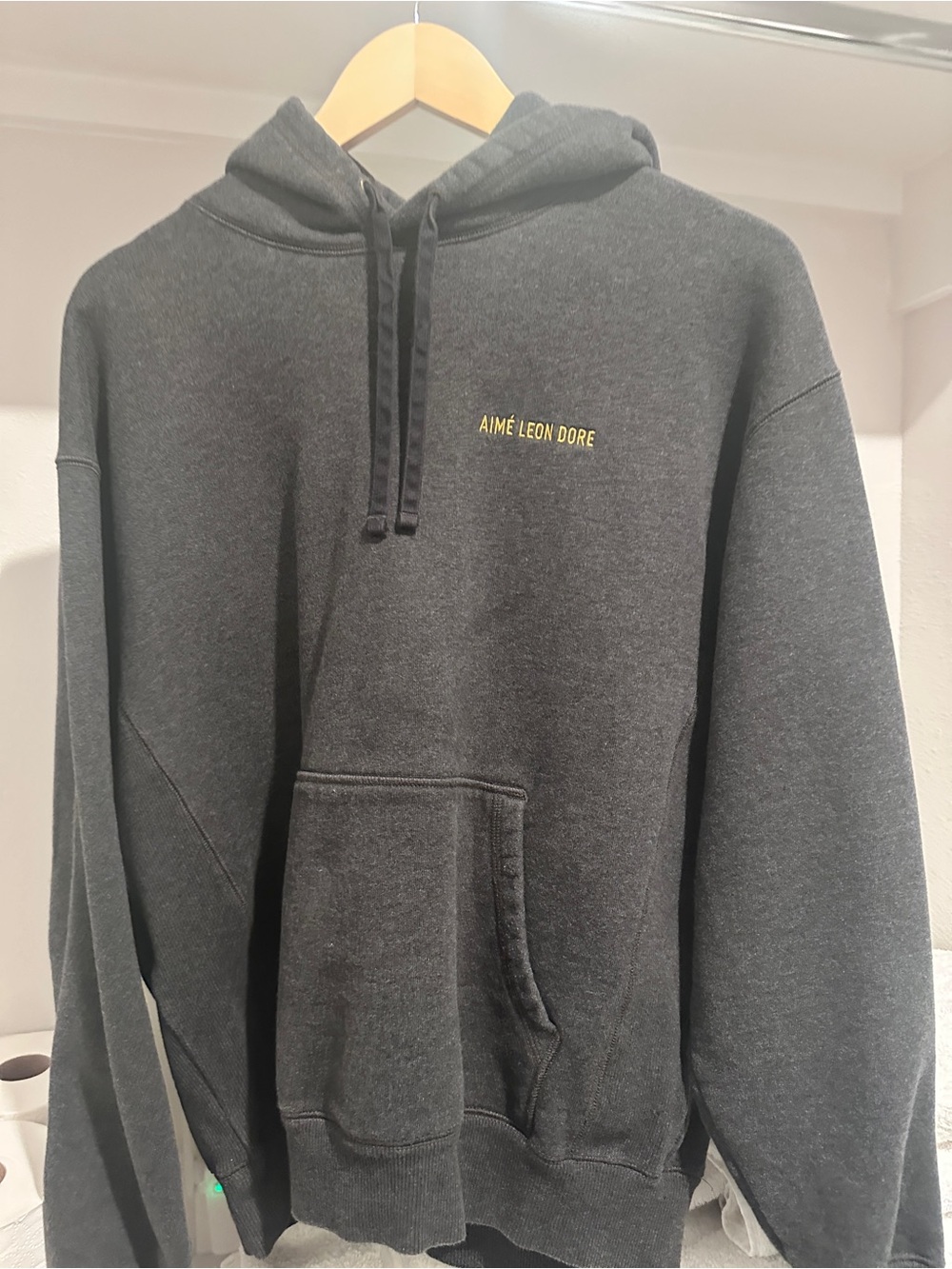 Aime Leon Dore Black Crewneck Hoodie with Yellow Logo